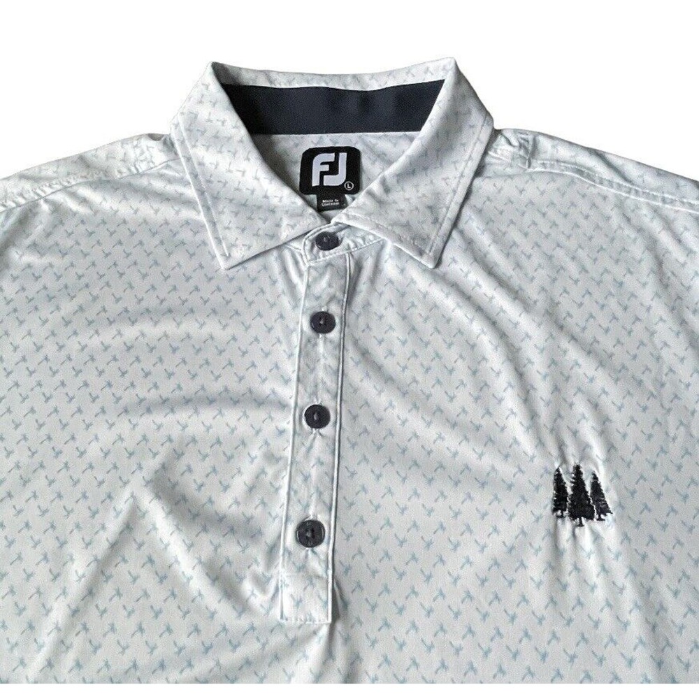FootJoy SS Polo Shirt All Over Palm Tree Print Pine Tree Golf White Large Men